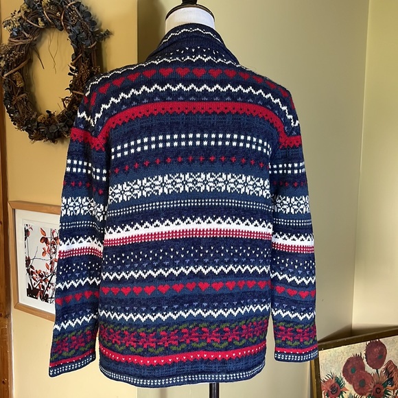 Vtg TIARA Size Small Graphic Knit Ski Winter Zip-Front Cardigan Ramie Cotton - Picture 5 of 12